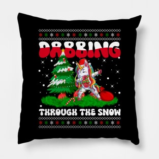 Dabbing Through The Snow Unicorn Christmas Lights Rainbow Pillow