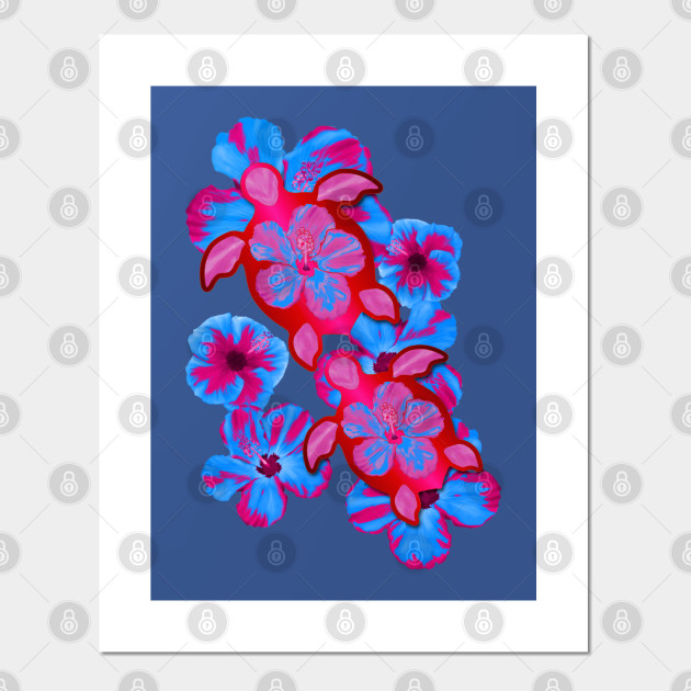 Tropical Honu Turtles Hibiscus Flowers Turtles Posters And Art Prints Teepublic Uk