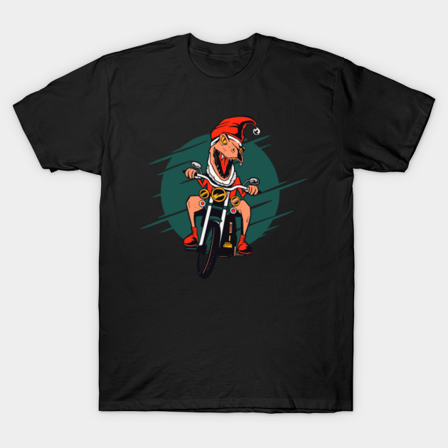 Discover Santa Dinosaur T-rex Riding A Motorbike Christmas - Christmas Trex - T-Shirt