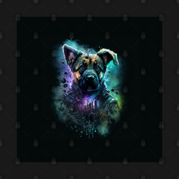 German Shepard Puppy doggy dog Sci-fi by Buff Geeks Art