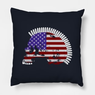 Skull with Bullet Mohawk in American Flag Pattern. Pillow