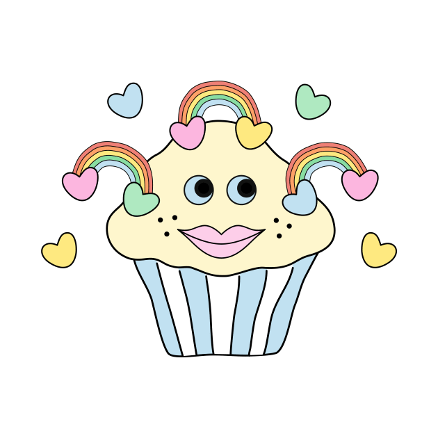 Cupcake with Hearts and Rainbows by Pinkdeer