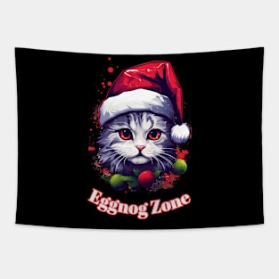 Eggnog Zone - Christmas Cat - Cute Graphic Quote Tapestry