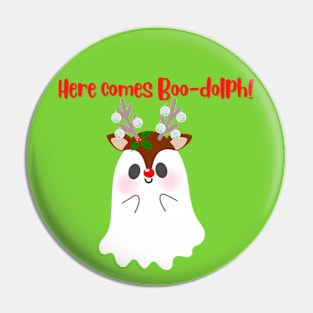 Here Comes Boo-Dolph (Rudolph) Holiday Winter Ghost Pin