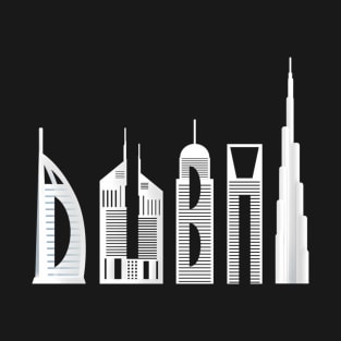 Dubai Skyline Famous Buildings Typography T-Shirt
