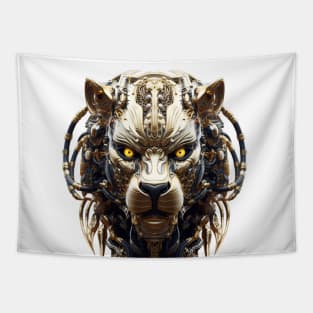 Iron King - Cyborg Lion Black and Gold Tapestry