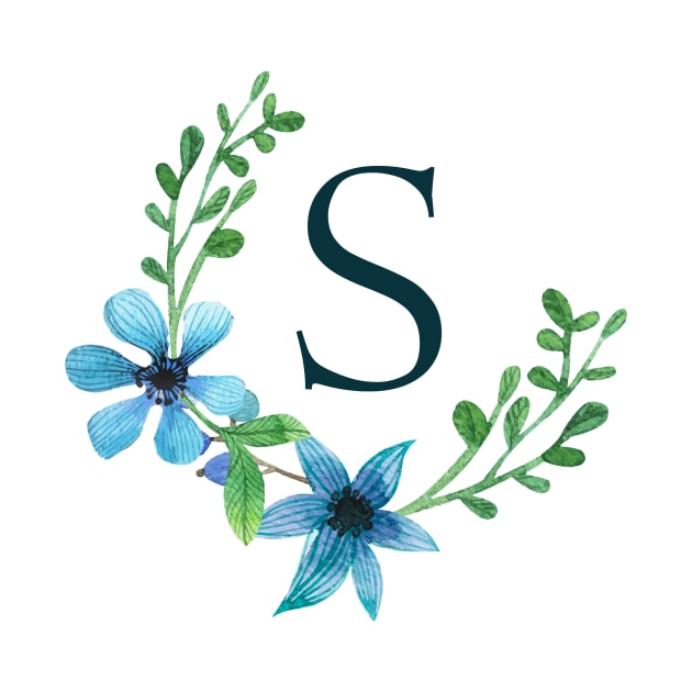 Floral Monogram S Pretty Blue Flowers by floralmonogram