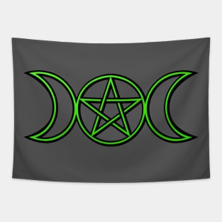 Triple Moon Goddess Green Tapestry