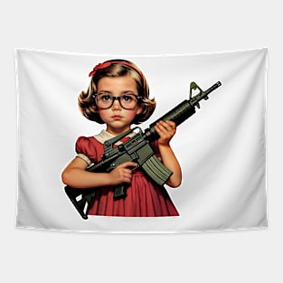 The Little Girl and a Gun Tapestry