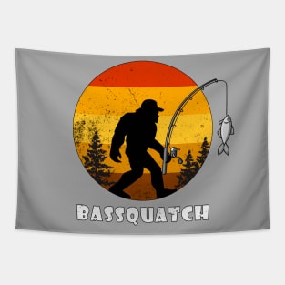 Bassquatch Funny Fishing Sasquatch Bigfoot Retro Tapestry