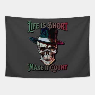 Make Your Life Count: Colorful Skull Art Tapestry