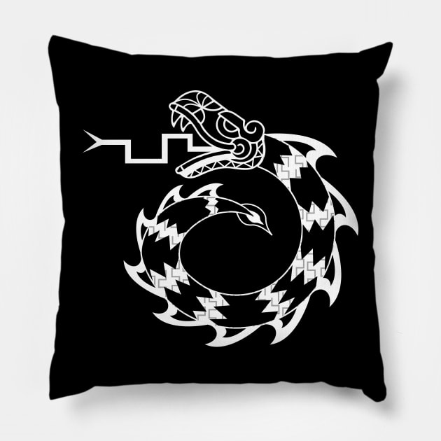 Mexican Snake Dragon Design White T-Shirt Pillow by JDP Designs