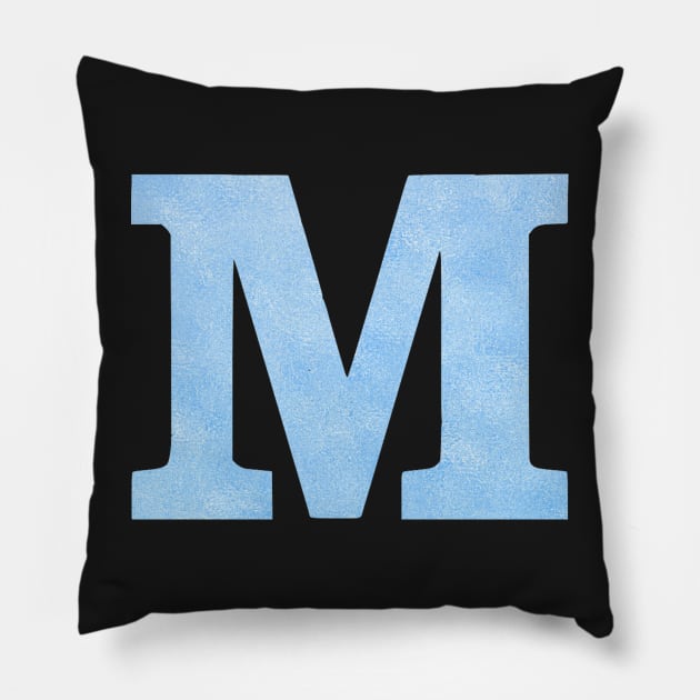 The Letter M Blue Metallic Design Pillow by Claireandrewss