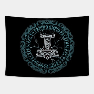 Mjölnir Hammer of Thor Runes Tapestry