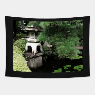 Stone Lantern and Japanese Garden Pond Tapestry