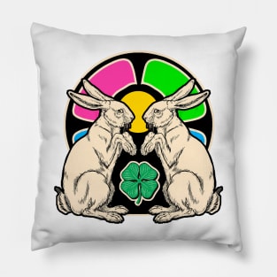 4 leaf clover and the lucky rabbit Pillow