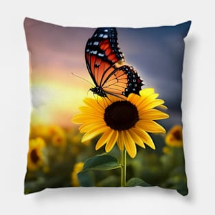 Butterfly on Sunflower Pillow