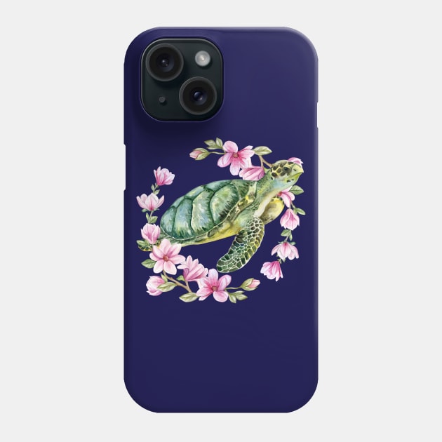 Floral Sea Turtle Lover Phone Case by HappyPeeps