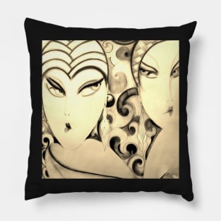 art deco flapper dollies from house of harlequin Pillow