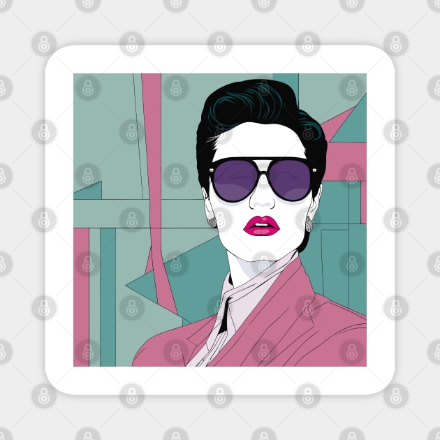 Pink Panache Art Deco 80s Patrick Nagel Magnet by di-age7