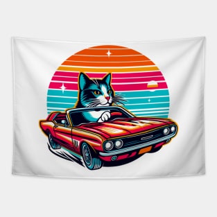 Funny Cat driving a car Tapestry