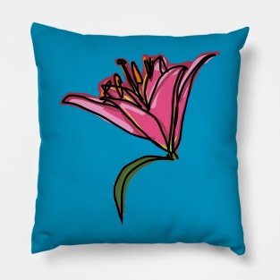 Pink Lily Flower Digital Painting Pillow