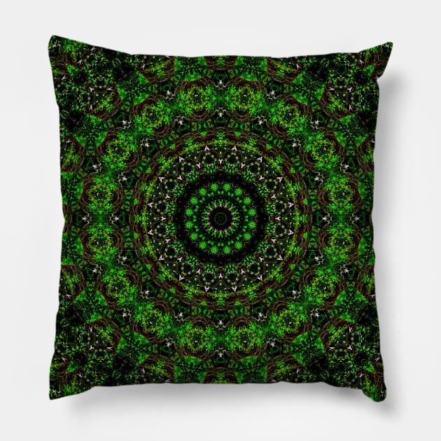 Mandala Kaleidoscope in Colors of Nature Pillow by Crystal Butterfly Creations