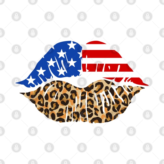 USA Flag Leopard Print Lips 4th of July by figandlilyco