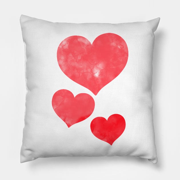 Red Watercolor Hearts Pillow by BiscuitSnack