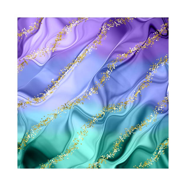 Purple Blue Teal Gold Fantasy Wave Pattern by jodotodesign