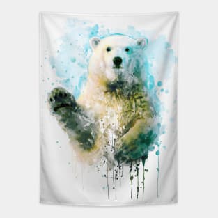 Watercolor Portrait - Polar Bear Waving Goodbye Tapestry