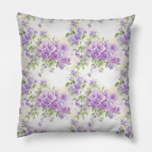 Wild Violet Flowers Pattern - Watercolor Pillow by Victoria's Store