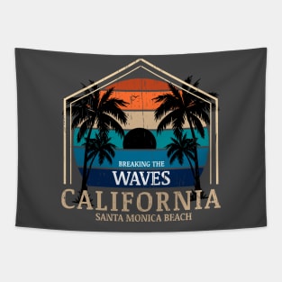 Monster Waves California Surfing vintage retro sunset palm trees Tapestry