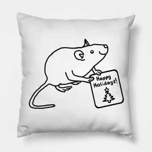 Cute Christmas Rat says Happy Holidays Line Drawing Pillow