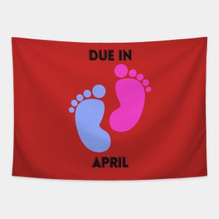 Due in April Mom to Be Baby Footprint Tapestry