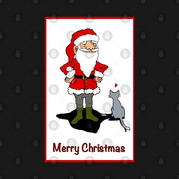 Santa and his cat. Merry Christmas! Santa is getting a present. Christmas Greetings. by marina63