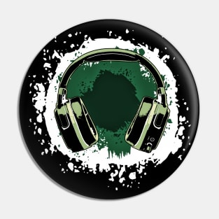 Headphones Art, Green Vintage Pin