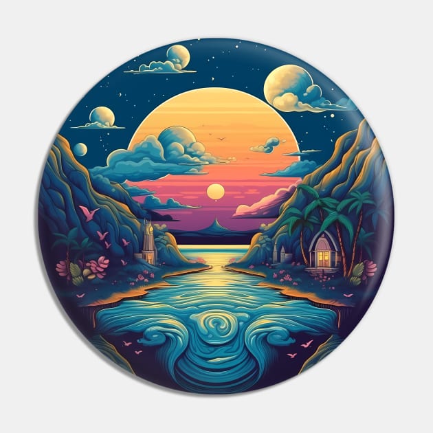 Surreal Dreamscape: Sunset Reflections Pin by Czajnikolandia