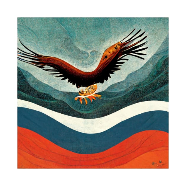 Abstract image of an eagle in flight with a fish in its claws. by Liana Campbell