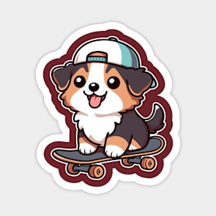 Australian Shepherd Puppy Skater Kawaii Skateboarding Dog Magnet