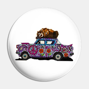 Fat old bear hibernating on hippy car Pin