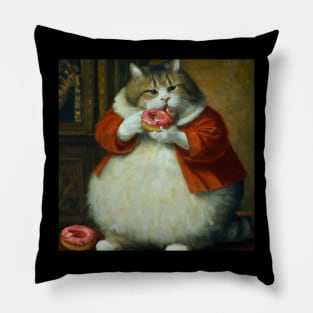 Chonky Cat snacking on a tasty donut Pillow