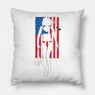 Summer girl celebrating Independence day Pillow