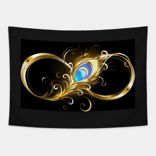 Infinity with Golden Peacock Feather Tapestry