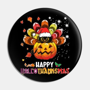 Black Cat Halloween And Merry Christmas Happy Hallothanksmas Pin