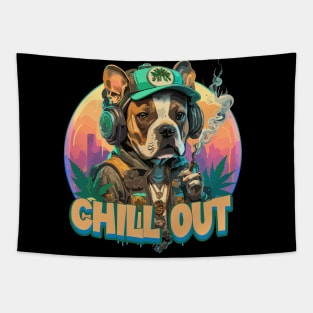 Pop Culture Dog in Hip Hop Gear listening to music and smoking Tapestry