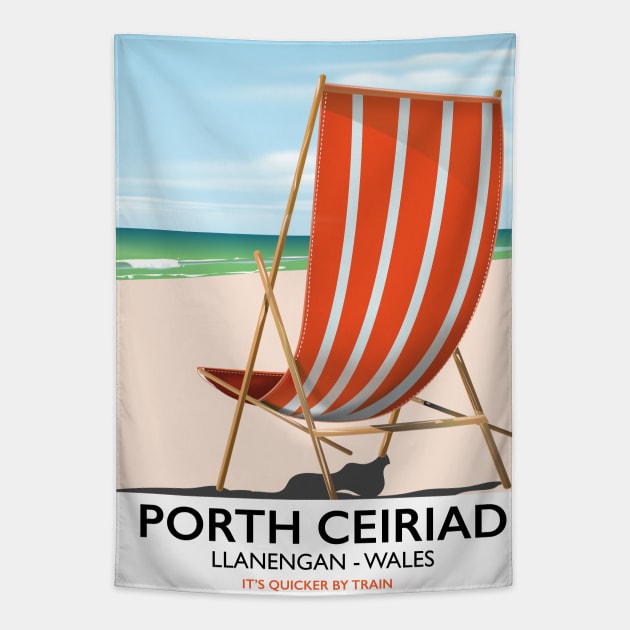 porth ceiriad wales beach travel poster Tapestry by nickemporium1