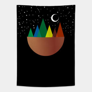 Colorful floating mountains, starry night sky Tapestry