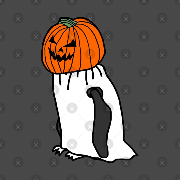 Penguin Wearing Halloween Horror Pumpkin Ghost Costume by ellenhenryart