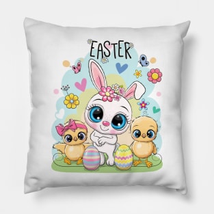 Cute Easter Bunny and Chicks Pillow